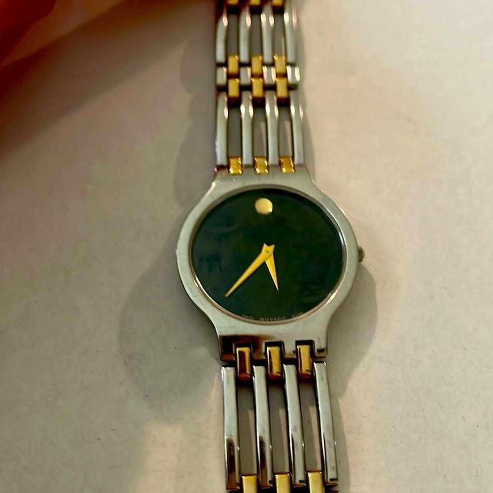 Movado Black, gold and Silver Watch with Stainless Steel Links, Esperanza